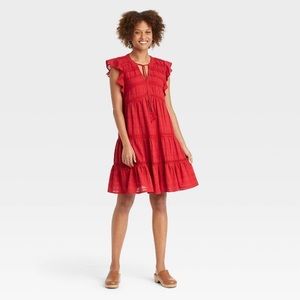 Women's Red Flutter Short Sleeve Dress - Knox Rose